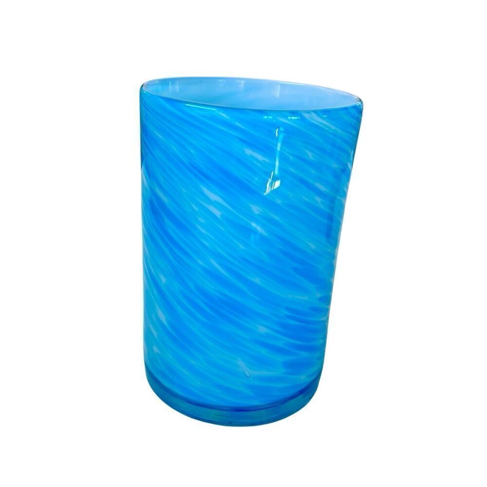 Napa Blue Swirl Barclay Butera Seaside Glass Hurricane Vase EC